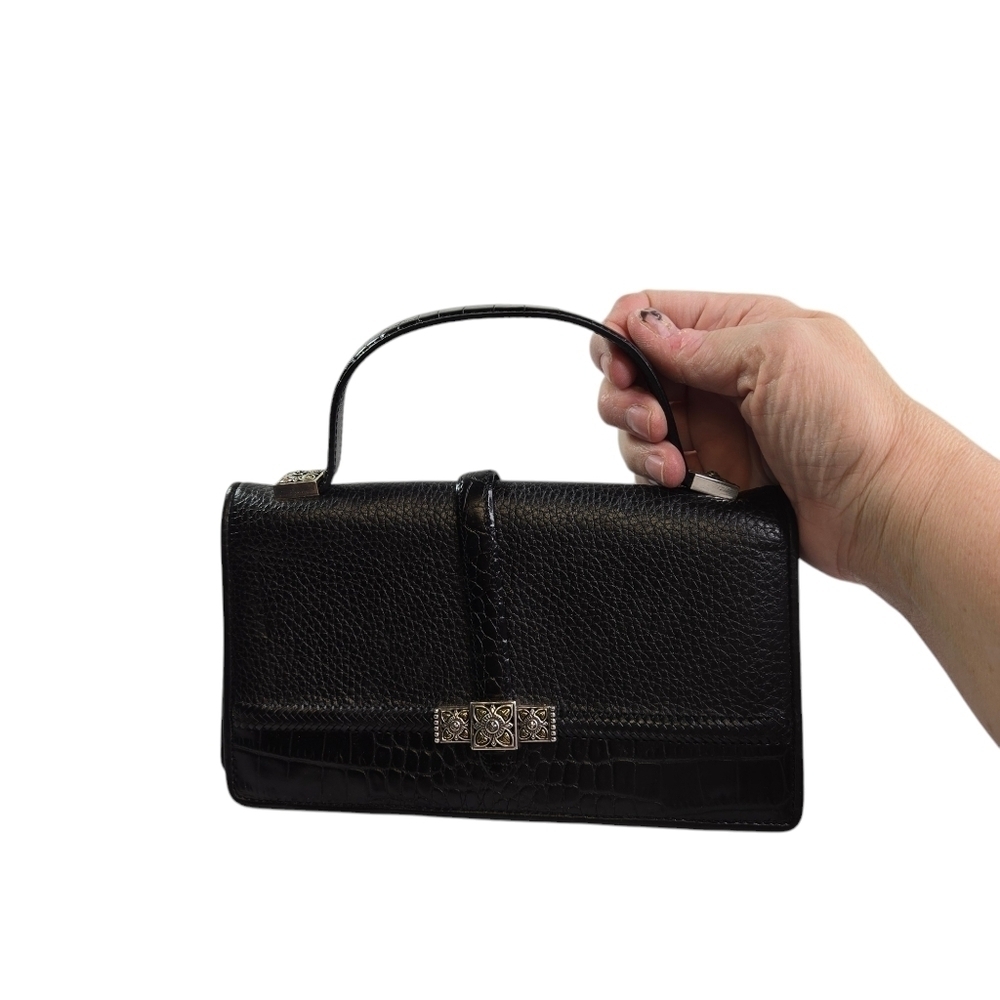 Brighton black leather silver metal clutch wallet